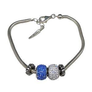 Sterling Silver 925 Italy Crystal Beaded Bead Charm Bracelet RL Bacio Italian